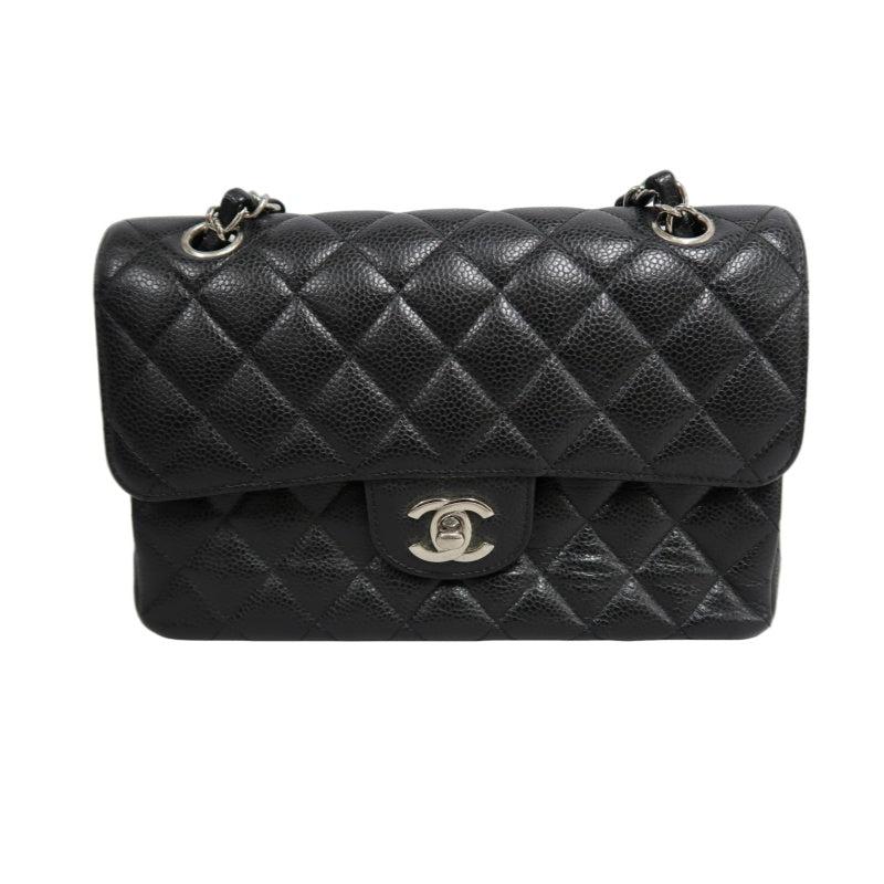 CHANEL Classic Flap Black Caviar Leather Quilted Flap Shoulder Bag With Silever Hardware