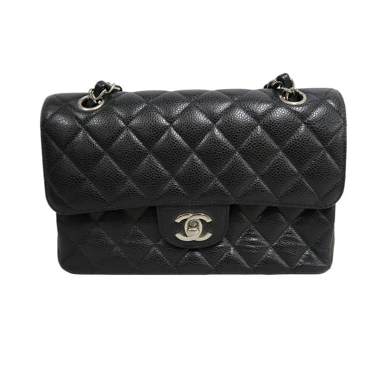 CHANEL Classic Flap Black Caviar Leather Quilted Flap Shoulder Bag With Silever Hardware