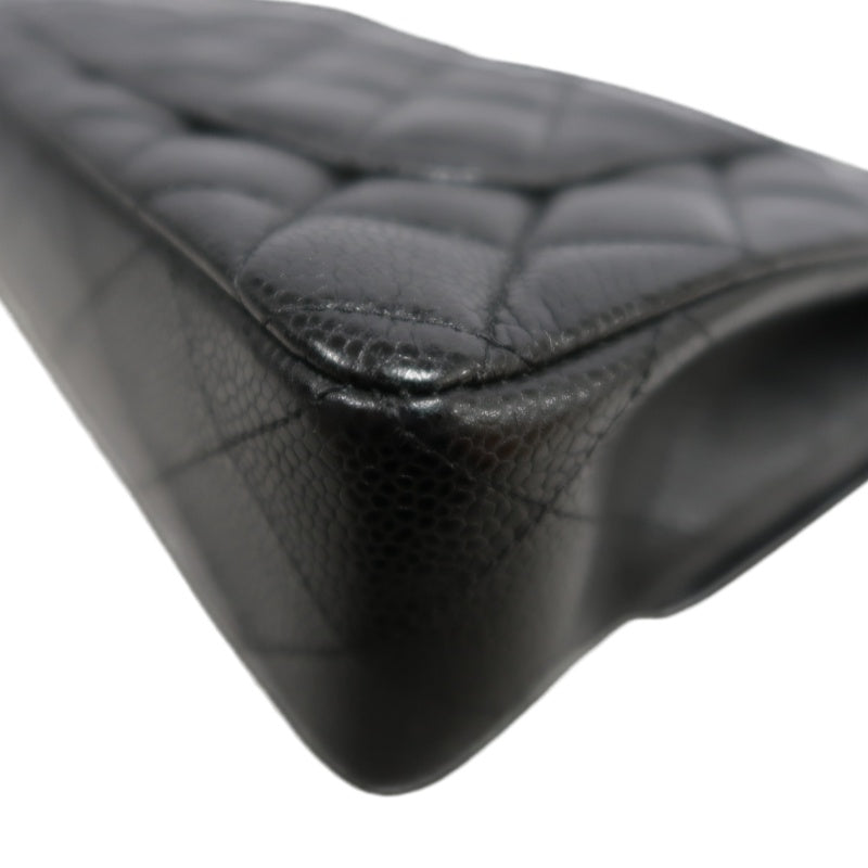 CHANEL Classic Flap Black Caviar Leather Quilted Flap Shoulder Bag With Silever Hardware