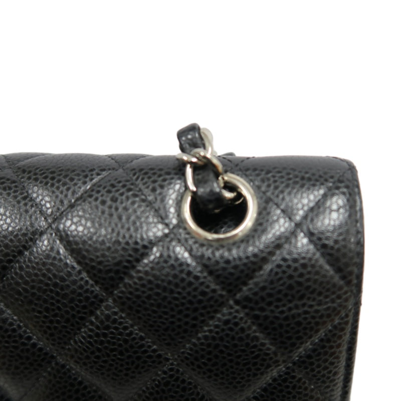 CHANEL Classic Flap Black Caviar Leather Quilted Flap Shoulder Bag With Silever Hardware