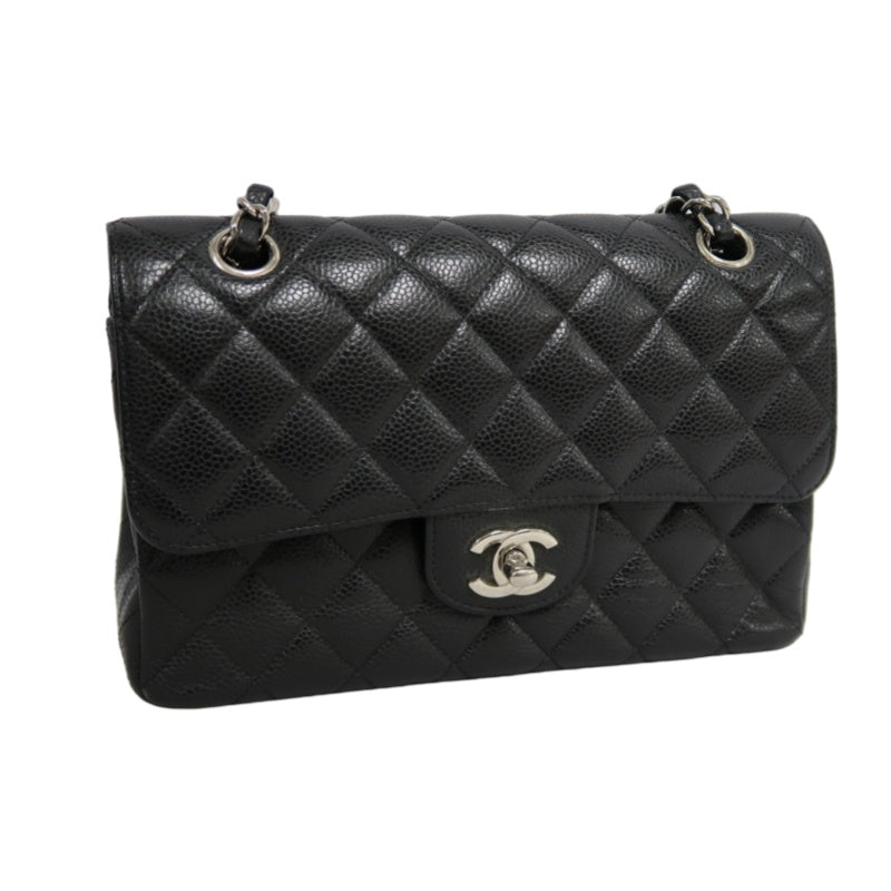 CHANEL Classic Flap Black Caviar Leather Quilted Flap Shoulder Bag With Silever Hardware