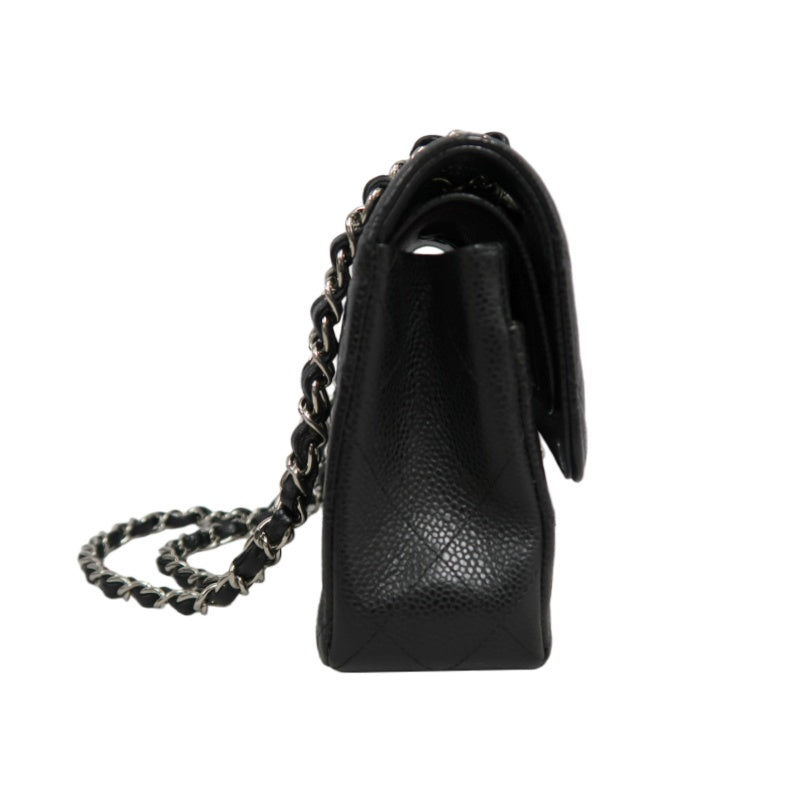 CHANEL Classic Flap Black Caviar Leather Quilted Flap Shoulder Bag With Silever Hardware