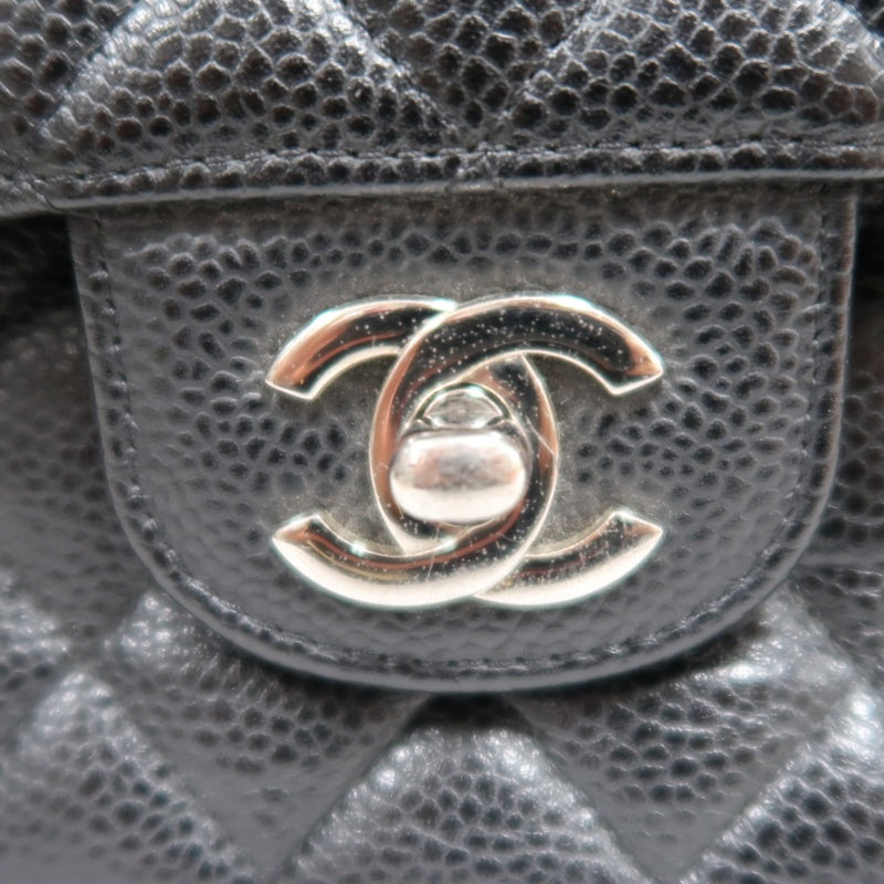 CHANEL Classic Flap Black Caviar Leather Quilted Flap Shoulder Bag With Silever Hardware