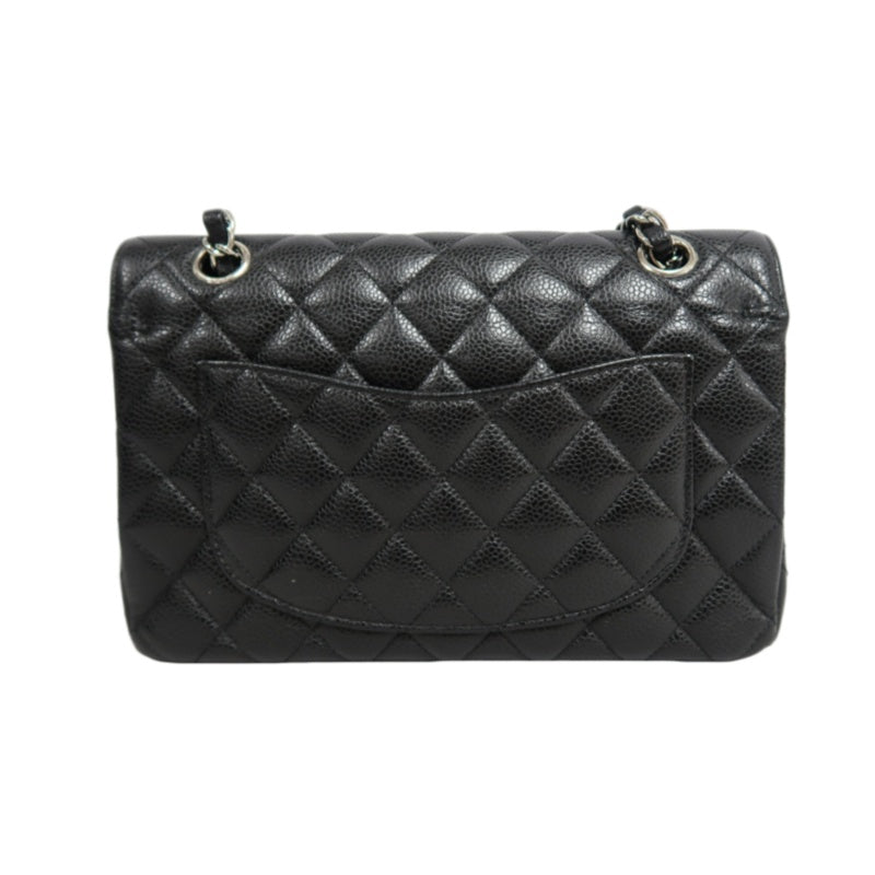 CHANEL Classic Flap Black Caviar Leather Quilted Flap Shoulder Bag With Silever Hardware