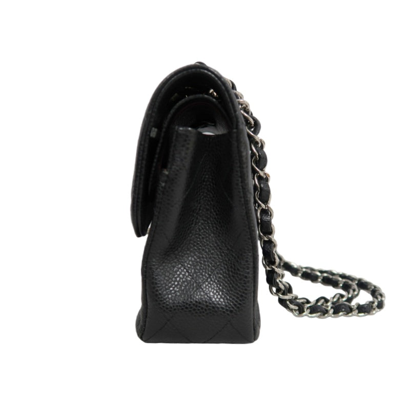 CHANEL Classic Flap Black Caviar Leather Quilted Flap Shoulder Bag With Silever Hardware