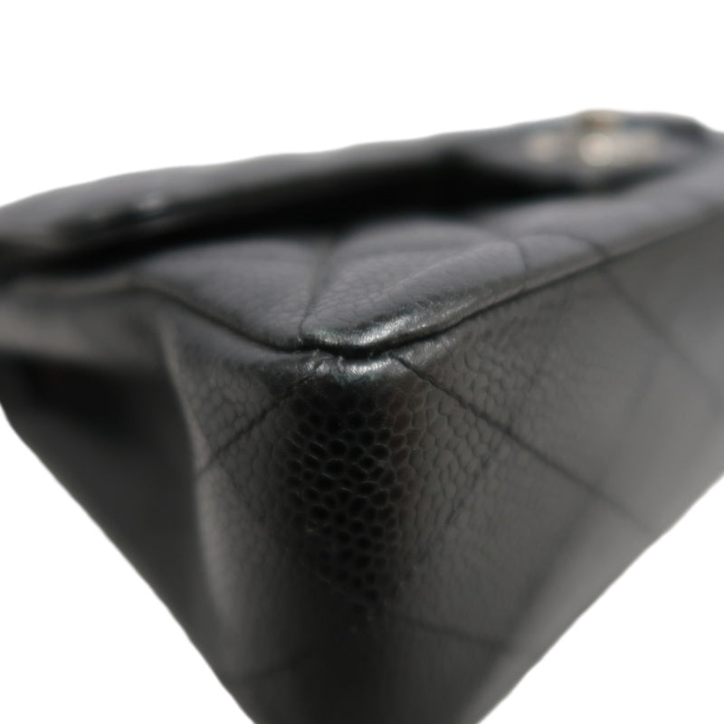 CHANEL Classic Flap Black Caviar Leather Quilted Flap Shoulder Bag With Silever Hardware