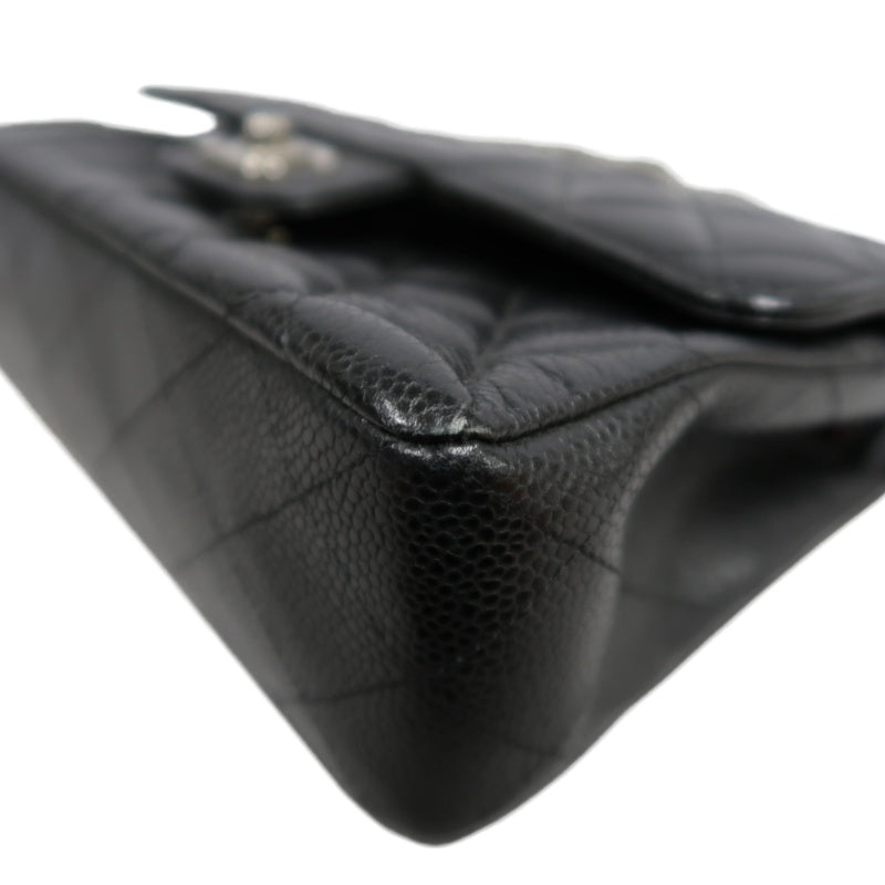 CHANEL Classic Flap Black Caviar Leather Quilted Flap Shoulder Bag With Silever Hardware