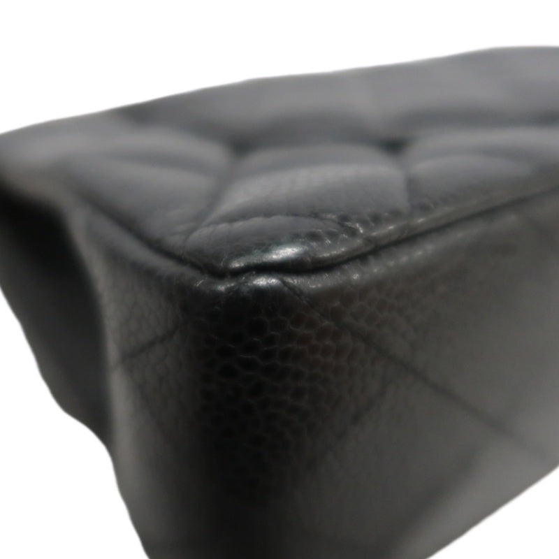 CHANEL Classic Flap Black Caviar Leather Quilted Flap Shoulder Bag With Silever Hardware