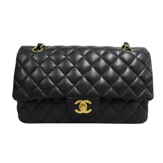 CHANEL Classic Flap Black Lambskin Quilted Flap Shoulder Bag With Gold Hardware