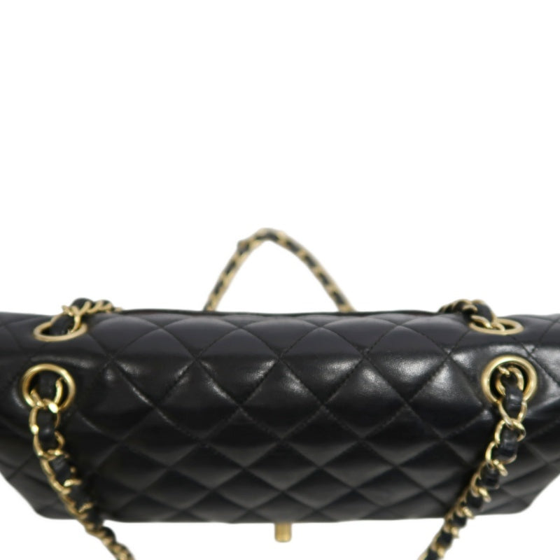 CHANEL Classic Flap Black Lambskin Quilted Flap Shoulder Bag With Gold Hardware
