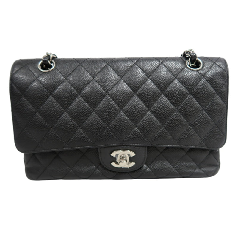CHANEL Classic Flap Black Caviar Leather Quilted Flap Shoulder Bag With Gold Hardware