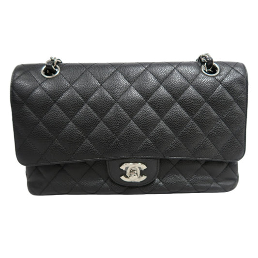 CHANEL Classic Flap Black Caviar Leather Quilted Flap Shoulder Bag With Gold Hardware