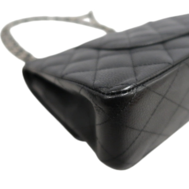 CHANEL Classic Flap Black Caviar Leather Quilted Flap Shoulder Bag With Gold Hardware