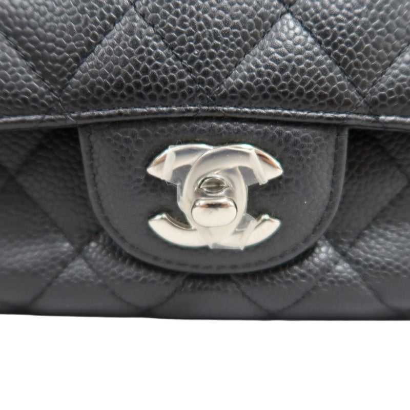 CHANEL Classic Flap Black Caviar Leather Quilted Flap Shoulder Bag With Gold Hardware