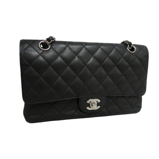 CHANEL Classic Flap Black Caviar Leather Quilted Flap Shoulder Bag With Gold Hardware