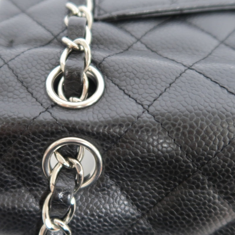 CHANEL Classic Flap Black Caviar Leather Quilted Flap Shoulder Bag With Gold Hardware