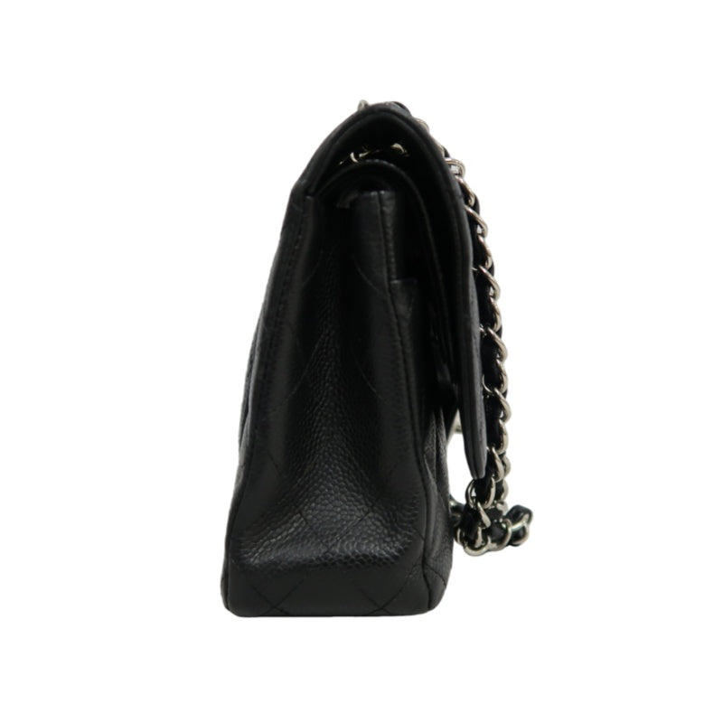 CHANEL Classic Flap Black Caviar Leather Quilted Flap Shoulder Bag With Gold Hardware