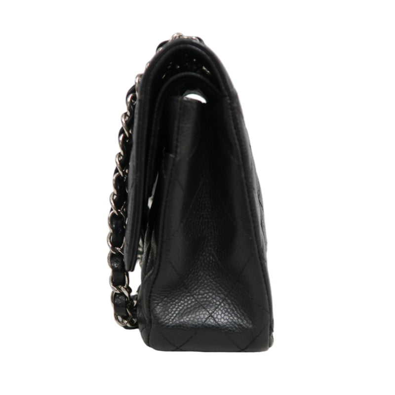 CHANEL Classic Flap Black Caviar Leather Quilted Flap Shoulder Bag With Gold Hardware