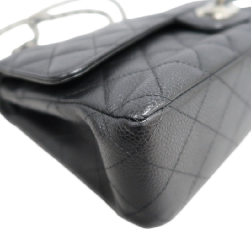 CHANEL Classic Flap Black Caviar Leather Quilted Flap Shoulder Bag With Gold Hardware