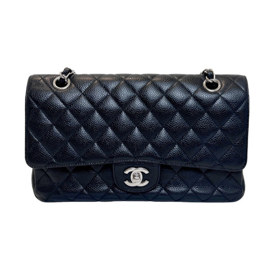 CHANEL Classic Flap Black Caviar Leather Quilted Flap Shoulder Bag With Gold Hardware, With Authenticity Card