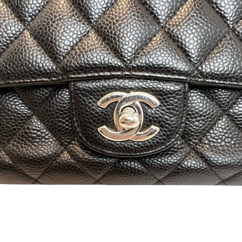 CHANEL Classic Flap Black Caviar Leather Quilted Flap Shoulder Bag With Gold Hardware, With Authenticity Card