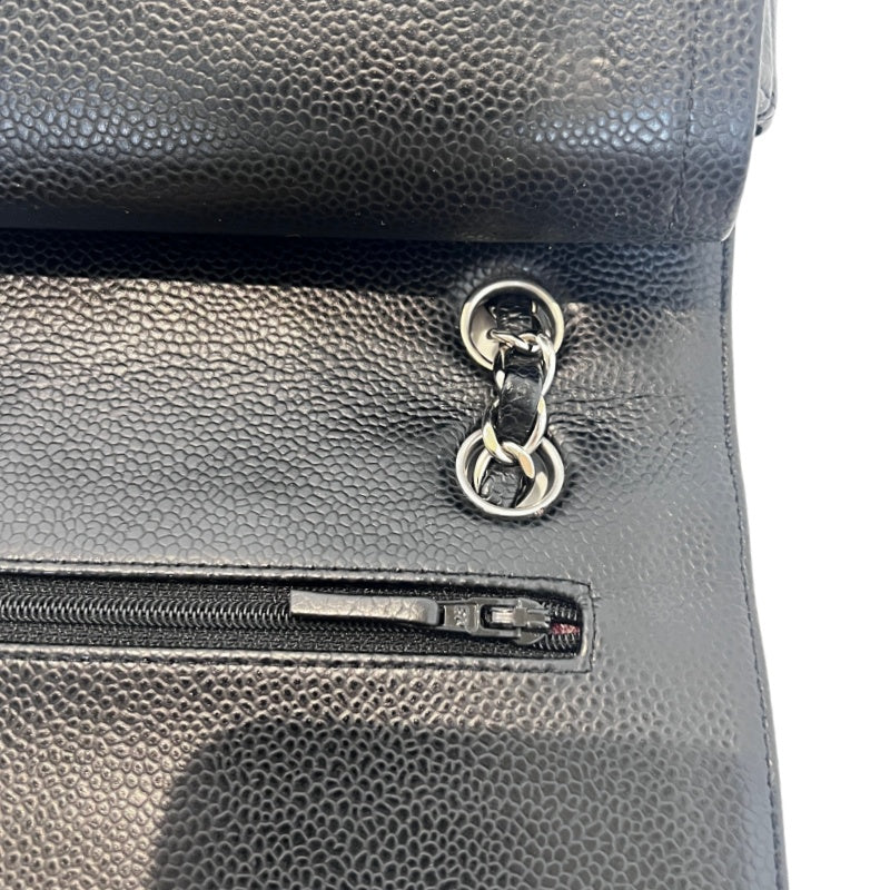 CHANEL Classic Flap Black Caviar Leather Quilted Flap Shoulder Bag With Gold Hardware, With Authenticity Card