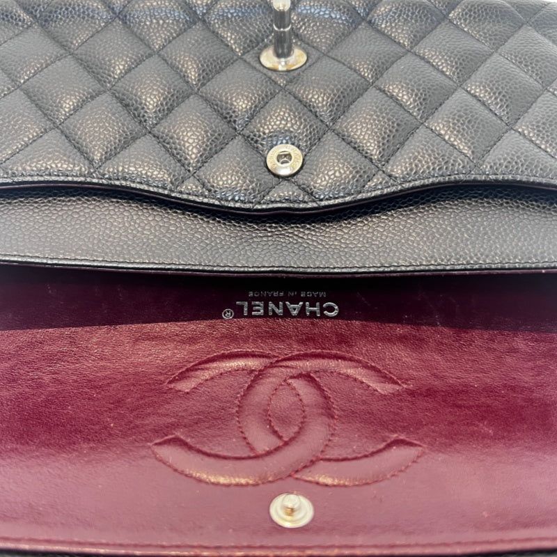CHANEL Classic Flap Black Caviar Leather Quilted Flap Shoulder Bag With Gold Hardware, With Authenticity Card