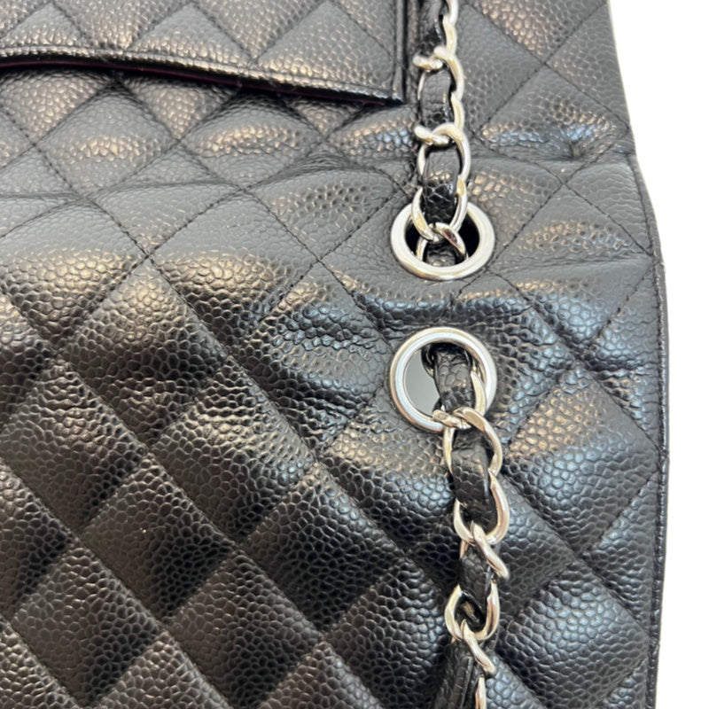 CHANEL Classic Flap Black Caviar Leather Quilted Flap Shoulder Bag With Gold Hardware, With Authenticity Card