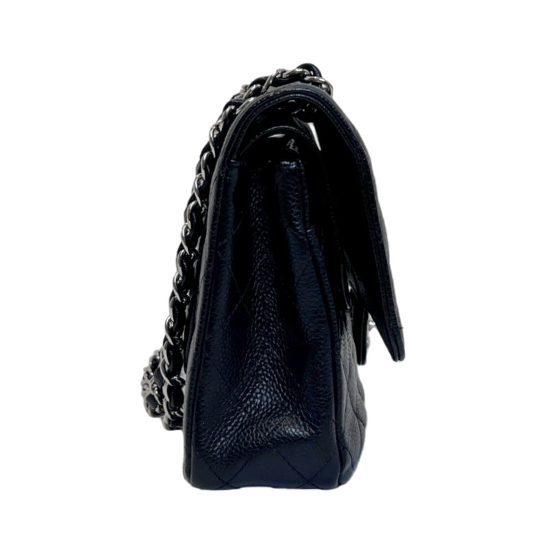 CHANEL Classic Flap Black Caviar Leather Quilted Flap Shoulder Bag With Gold Hardware, With Authenticity Card