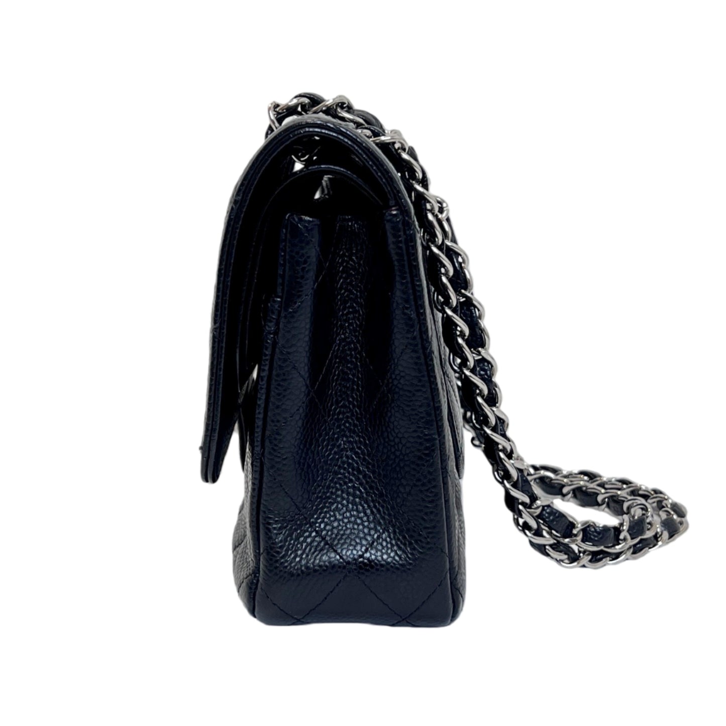 CHANEL Classic Flap Black Caviar Leather Quilted Flap Shoulder Bag With Gold Hardware, With Authenticity Card