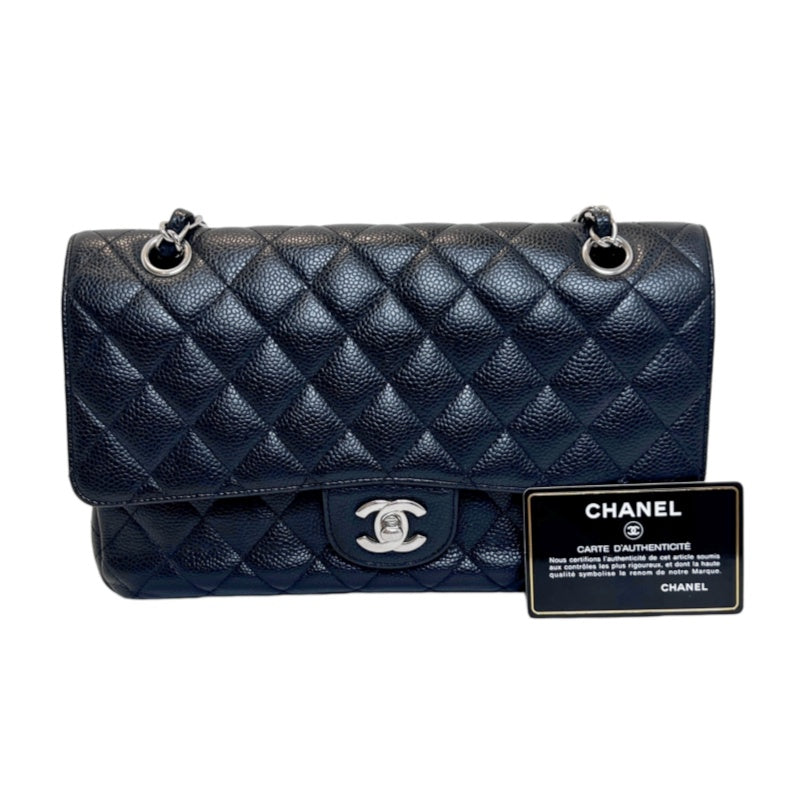 CHANEL Classic Flap Black Caviar Leather Quilted Flap Shoulder Bag With Gold Hardware, With Authenticity Card