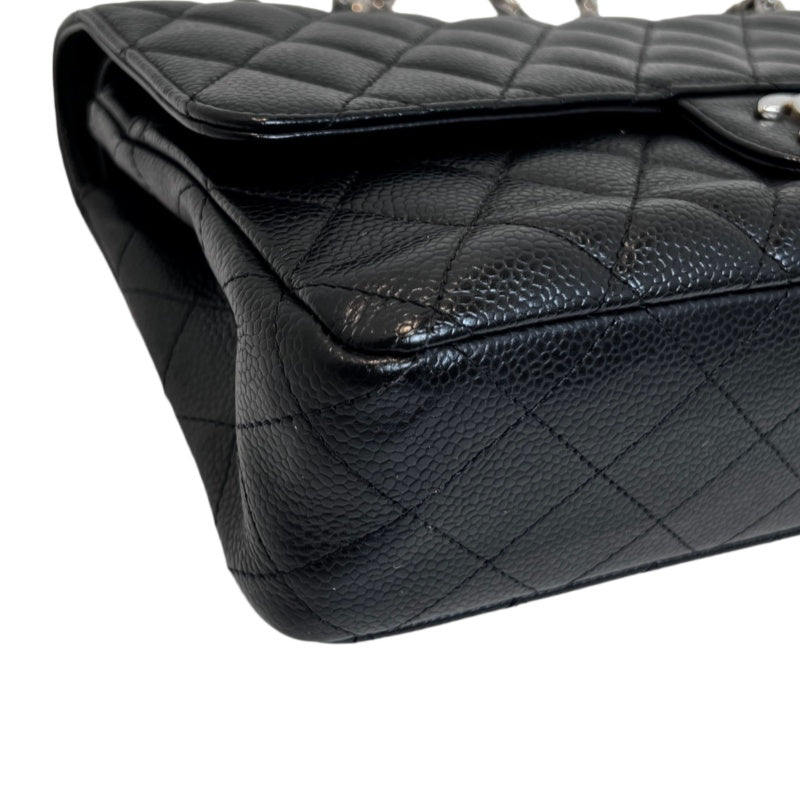 CHANEL Classic Flap Black Caviar Leather Quilted Flap Shoulder Bag With Gold Hardware, With Authenticity Card