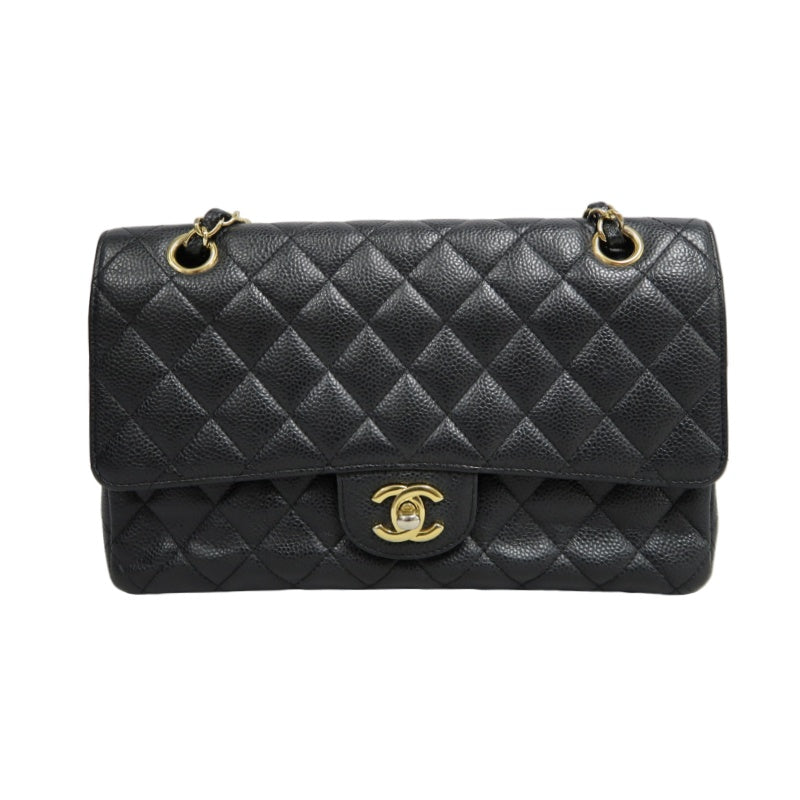 CHANEL Classic Flap Black Caviar Leather Quilted Flap Shoulder Bag With Gold Hardware, With Authenticity Card
