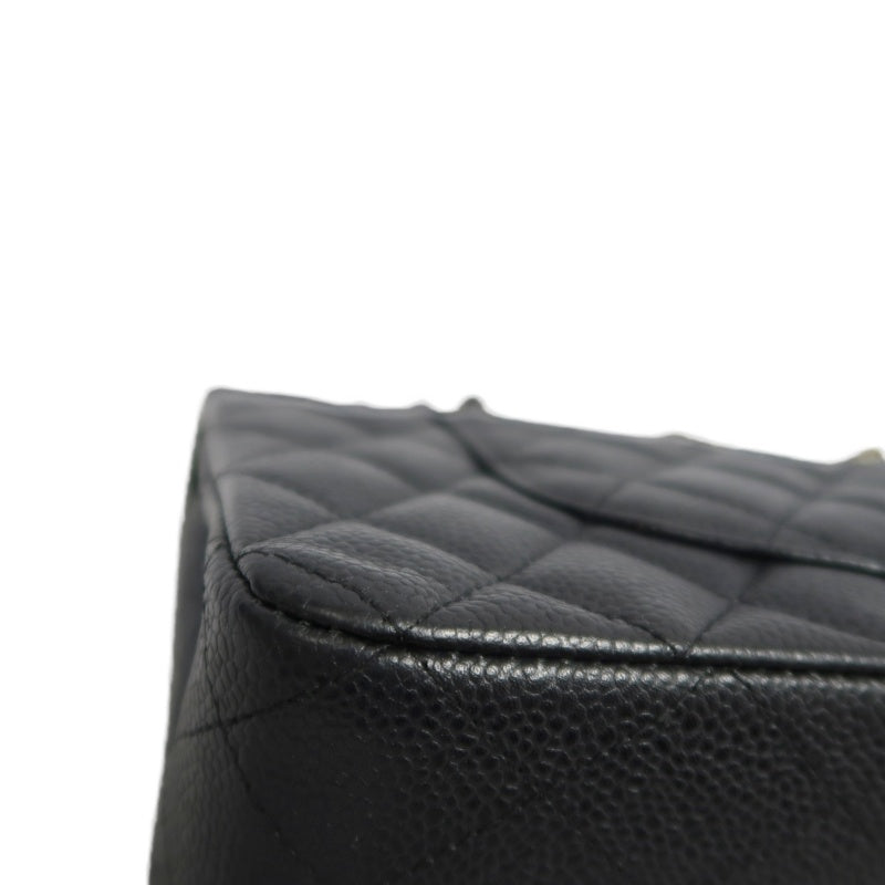 CHANEL Classic Flap Black Caviar Leather Quilted Flap Shoulder Bag With Gold Hardware, With Authenticity Card