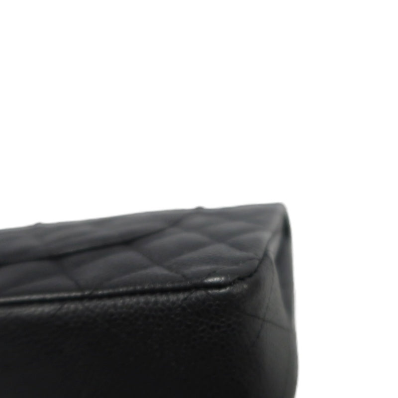 CHANEL Classic Flap Black Caviar Leather Quilted Flap Shoulder Bag With Gold Hardware, With Authenticity Card