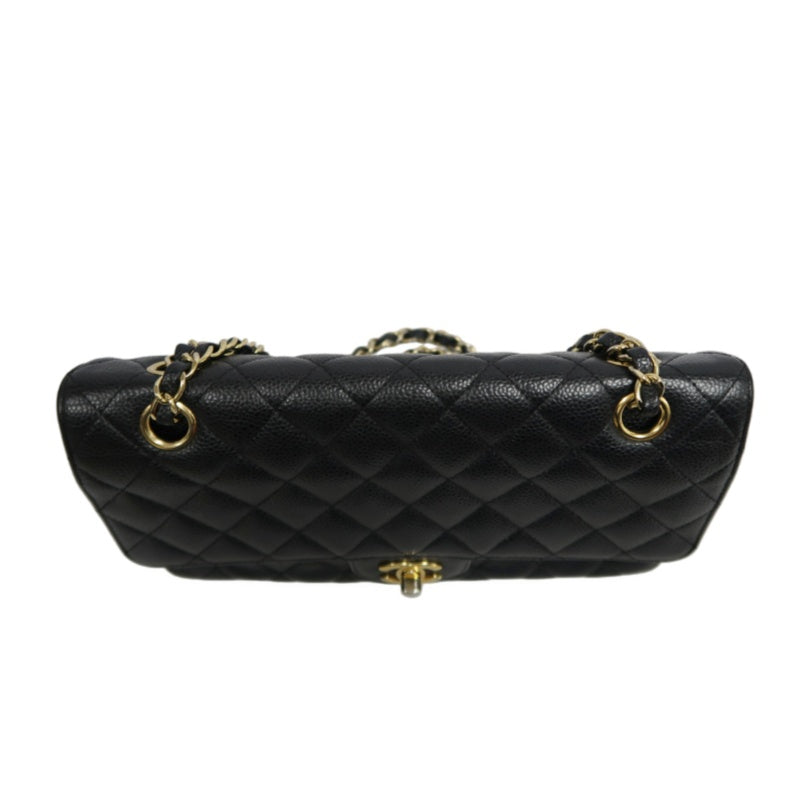 CHANEL Classic Flap Black Caviar Leather Quilted Flap Shoulder Bag With Gold Hardware, With Authenticity Card