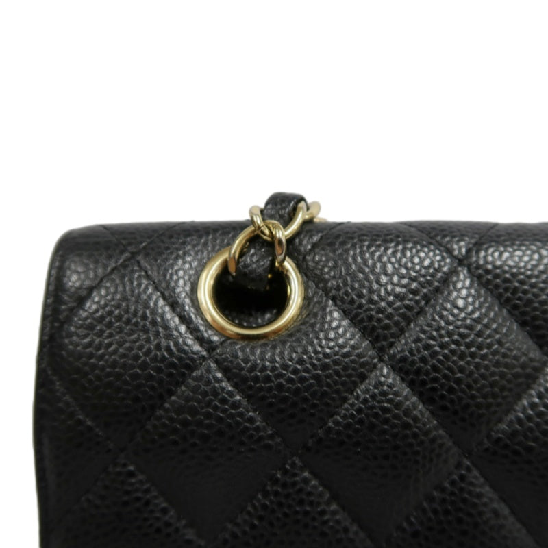 CHANEL Classic Flap Black Caviar Leather Quilted Flap Shoulder Bag With Gold Hardware, With Authenticity Card