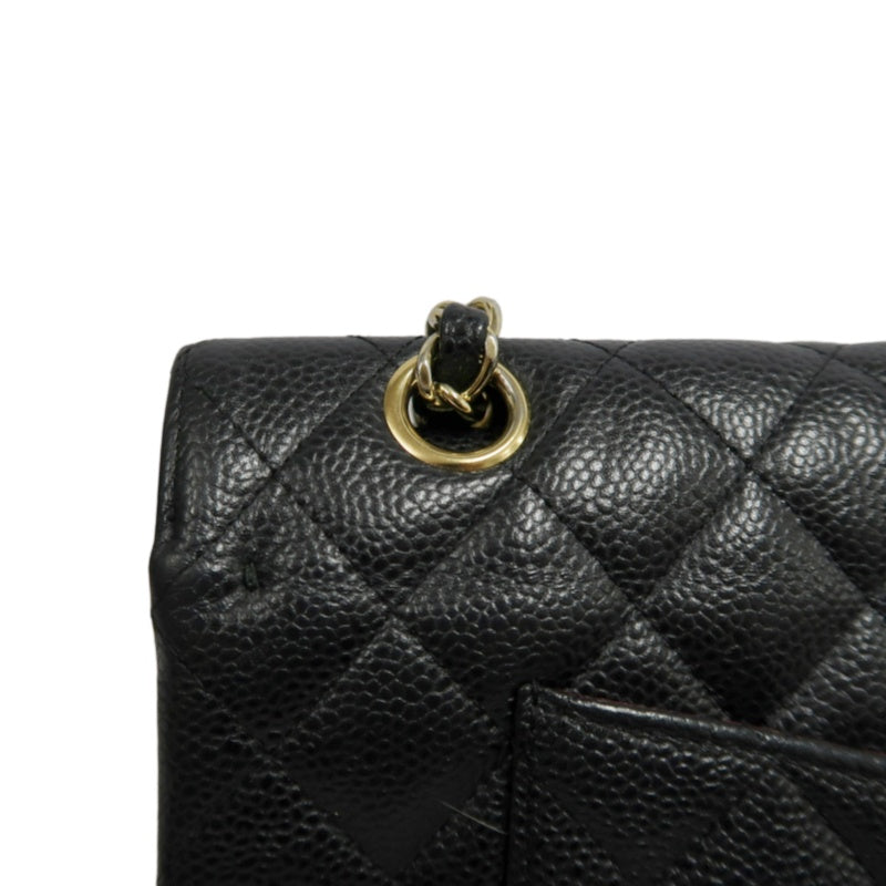 CHANEL Classic Flap Black Caviar Leather Quilted Flap Shoulder Bag With Gold Hardware, With Authenticity Card