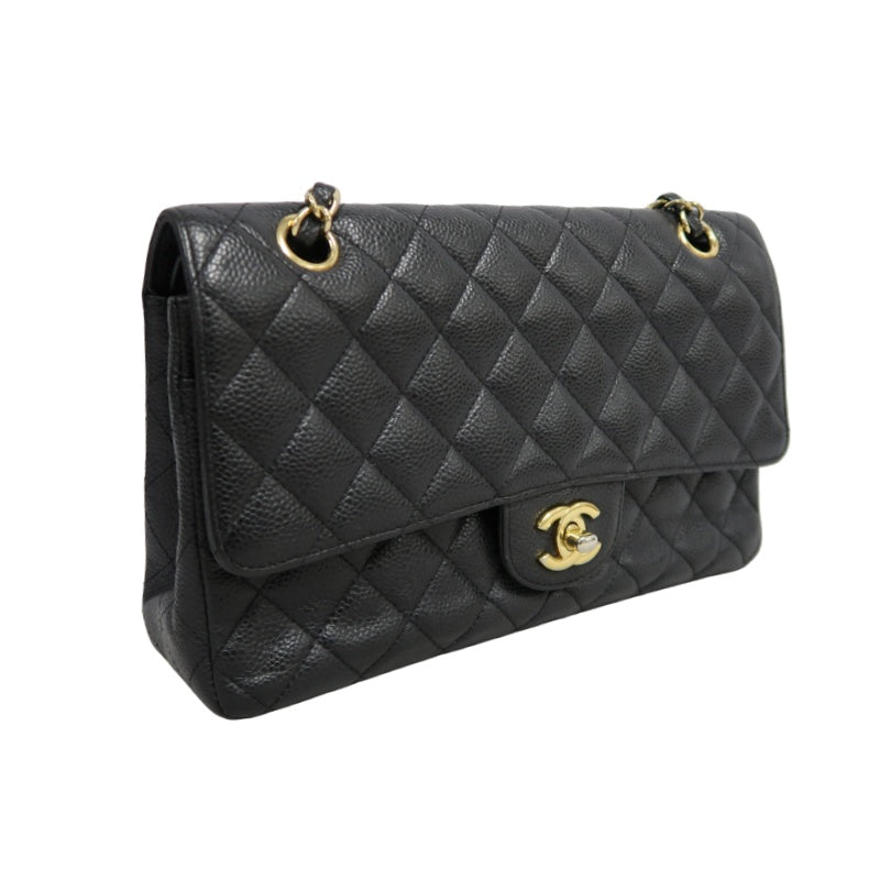 CHANEL Classic Flap Black Caviar Leather Quilted Flap Shoulder Bag With Gold Hardware, With Authenticity Card
