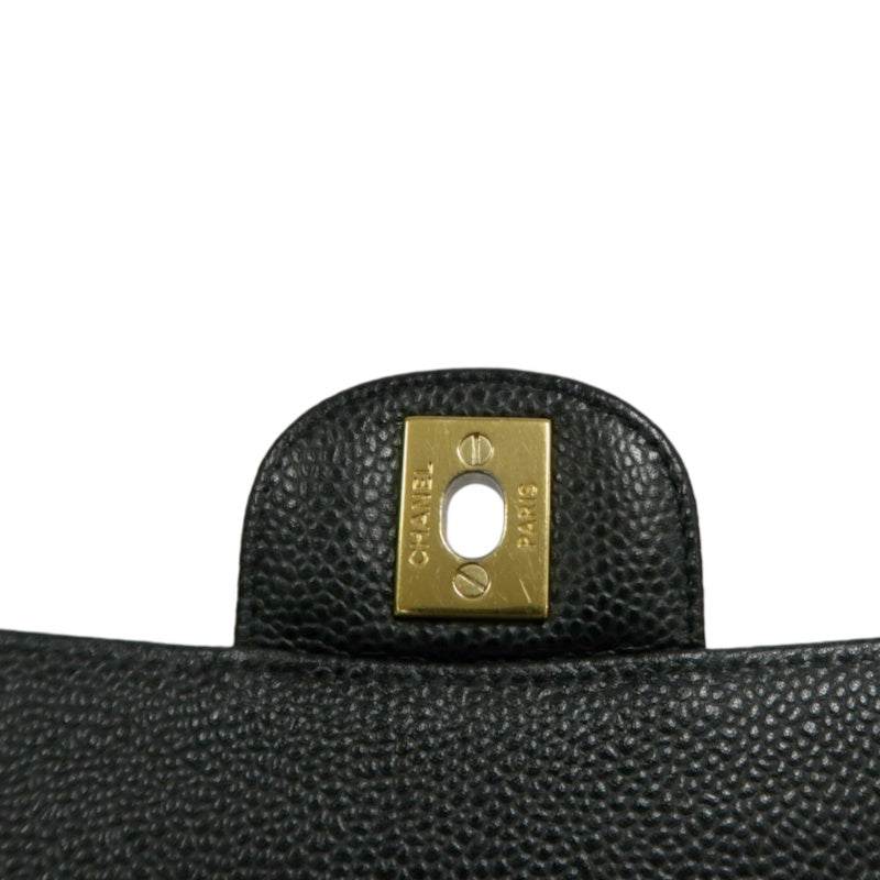 CHANEL Classic Flap Black Caviar Leather Quilted Flap Shoulder Bag With Gold Hardware, With Authenticity Card