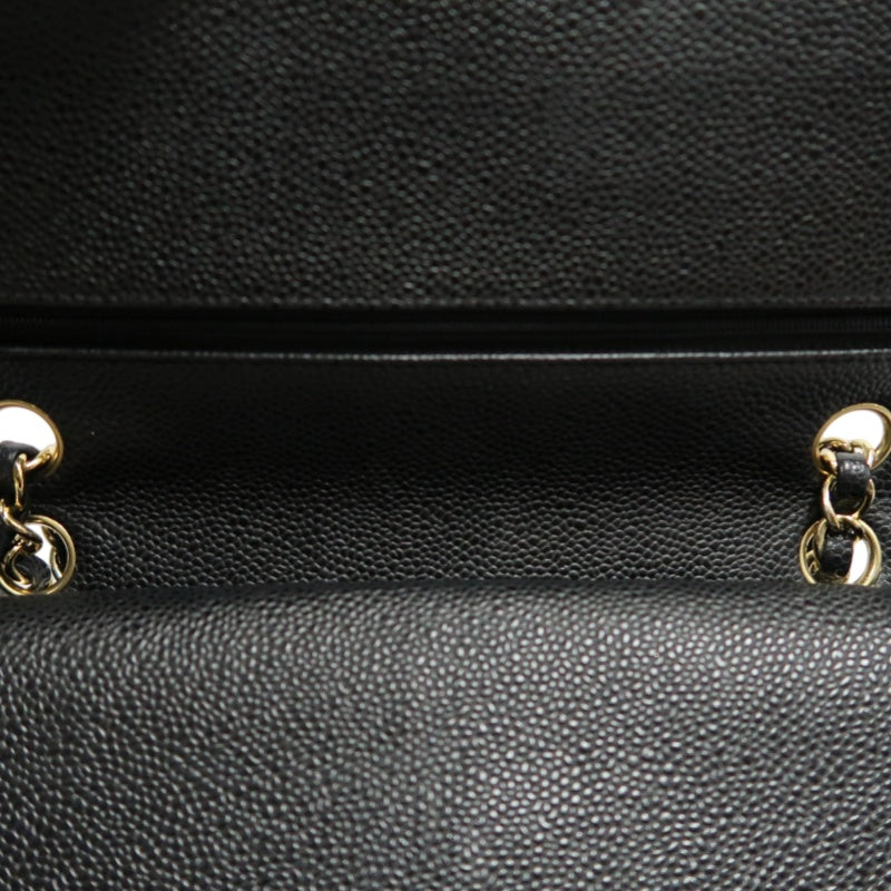 CHANEL Classic Flap Black Caviar Leather Quilted Flap Shoulder Bag With Gold Hardware, With Authenticity Card