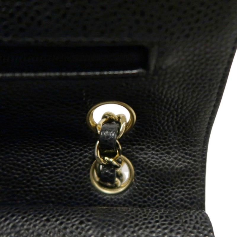 CHANEL Classic Flap Black Caviar Leather Quilted Flap Shoulder Bag With Gold Hardware, With Authenticity Card