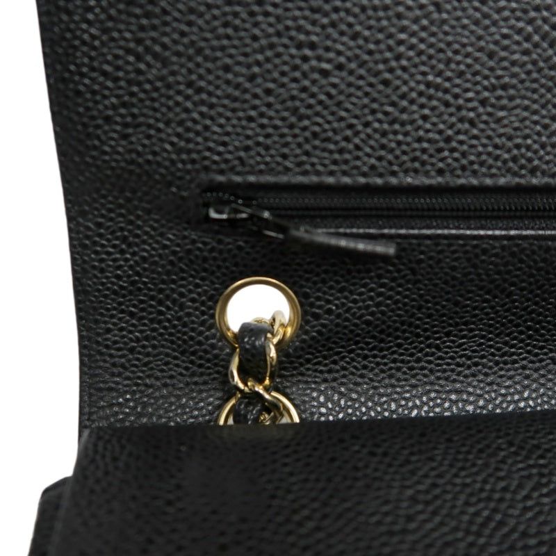 CHANEL Classic Flap Black Caviar Leather Quilted Flap Shoulder Bag With Gold Hardware, With Authenticity Card