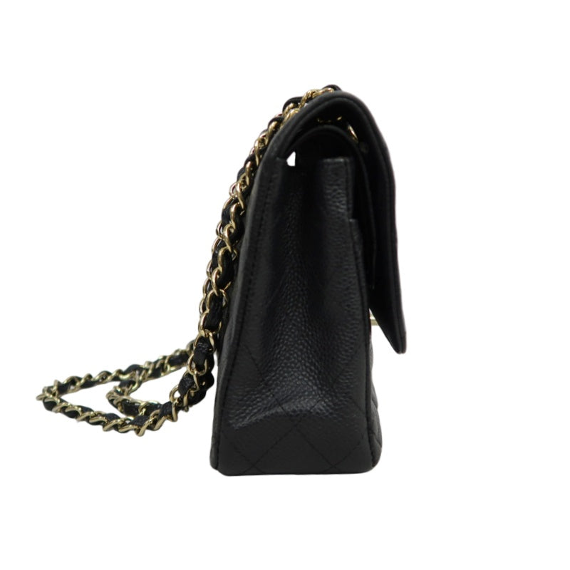 CHANEL Classic Flap Black Caviar Leather Quilted Flap Shoulder Bag With Gold Hardware, With Authenticity Card