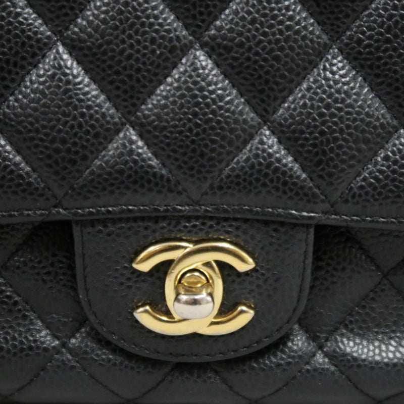 CHANEL Classic Flap Black Caviar Leather Quilted Flap Shoulder Bag With Gold Hardware, With Authenticity Card