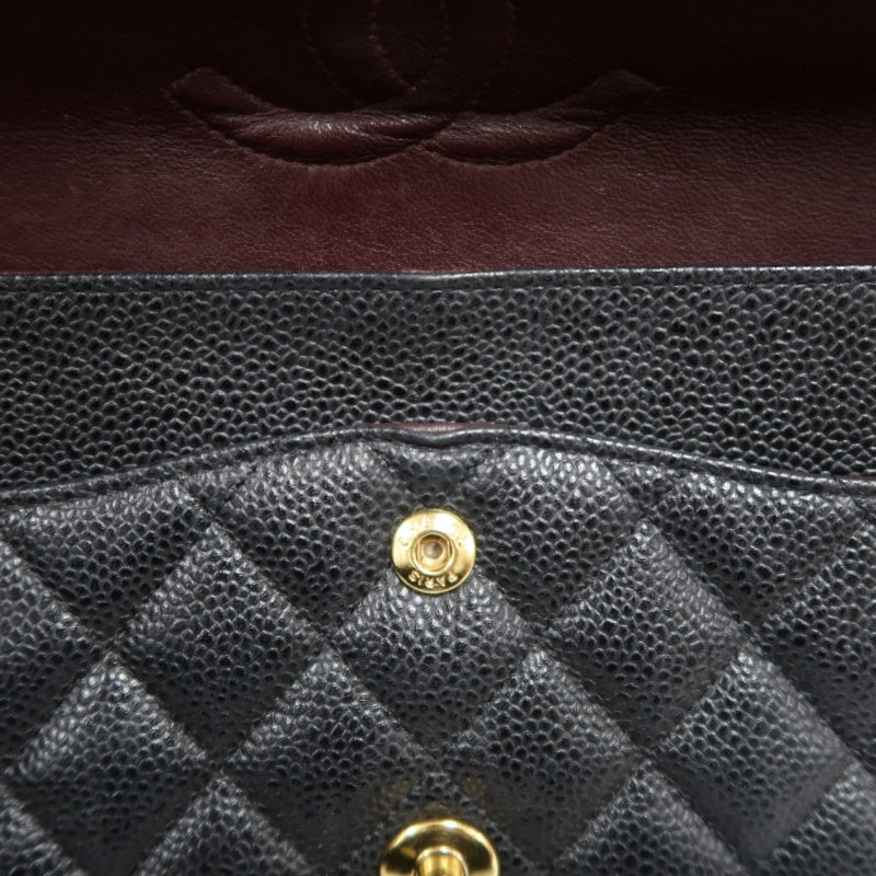 CHANEL Classic Flap Black Caviar Leather Quilted Flap Shoulder Bag With Gold Hardware, With Authenticity Card