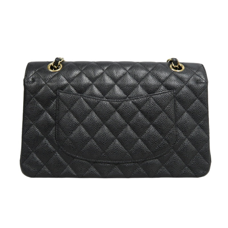 CHANEL Classic Flap Black Caviar Leather Quilted Flap Shoulder Bag With Gold Hardware, With Authenticity Card