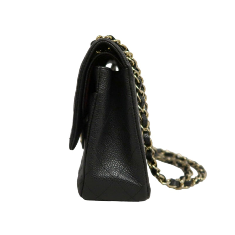 CHANEL Classic Flap Black Caviar Leather Quilted Flap Shoulder Bag With Gold Hardware, With Authenticity Card