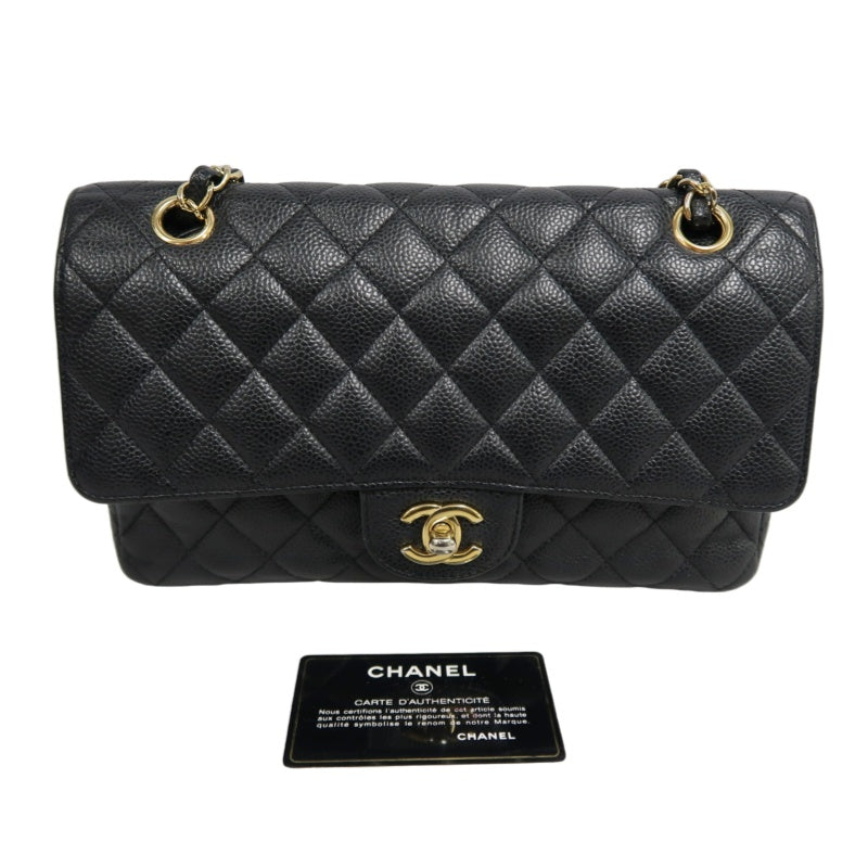 CHANEL Classic Flap Black Caviar Leather Quilted Flap Shoulder Bag With Gold Hardware, With Authenticity Card