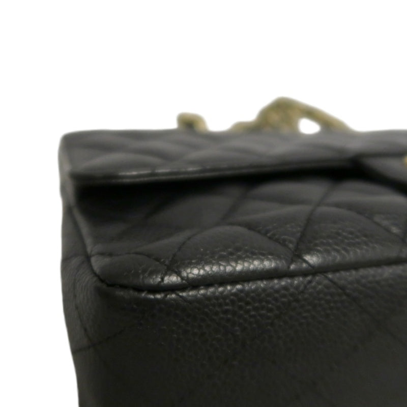 CHANEL Classic Flap Black Caviar Leather Quilted Flap Shoulder Bag With Gold Hardware, With Authenticity Card